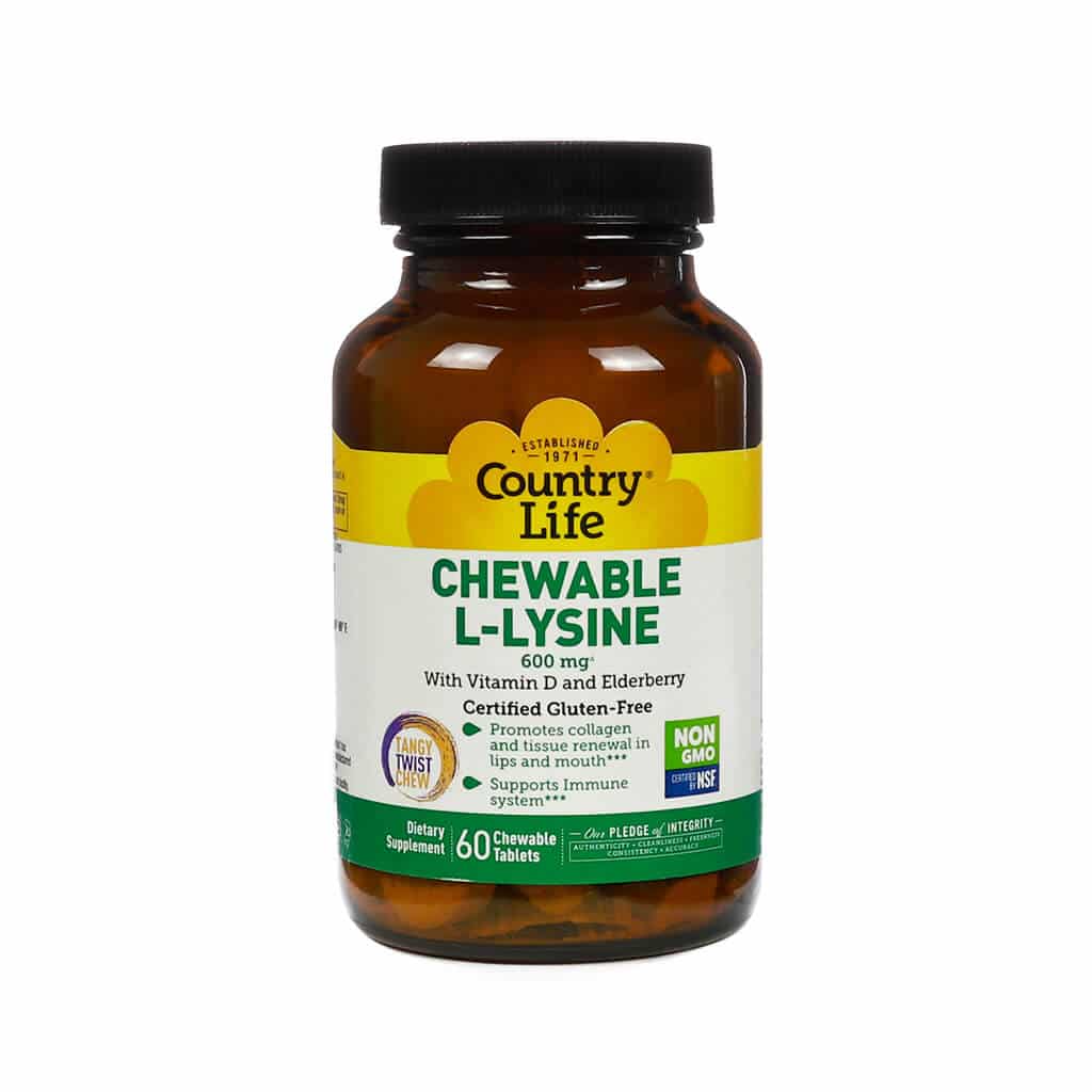 country life chewable l-lysine 600mg 60 chewable tablets