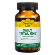 A vibrant amber bottle labeled "Country Life Daily Total One," a daily multivitamin with coenzyme B-vitamins. The product includes 60 vegan capsules and is certified gluten-free for comprehensive nutritional support.