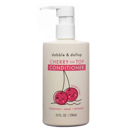 Front of Dabble & Dollop Cherry on Top Conditioner, 10 fl oz (296 mL). A tangle-free formula designed to condition, add shine, and detangle hair with a gentle and fun cherry scent.