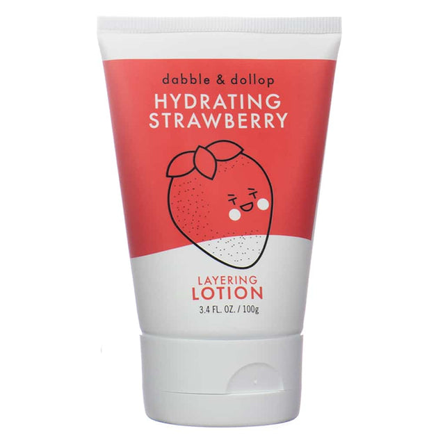 Dabble & Dollop Hydrating Strawberry Layering Lotion (3.4 fl oz / 100g) A nourishing strawberry-scented layering lotion designed to hydrate skin. Made with a lightweight formula, suitable for all ages.