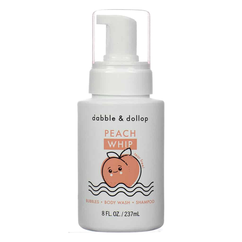 Dabble & Dollop Peach Whip Shampoo, Body Wash & Bubbles (8 fl oz / 237mL) A gentle, tear-free peach-scented formula that doubles as shampoo and body wash. Adds fun to bath time with its foaming texture.