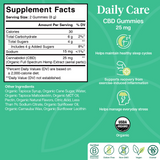 Charlotte's Web Daily Care 25mg CBD Gummies supplement facts: 25 mg CBD per 2-gummy serving
