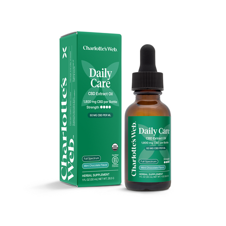Charlotte's Web Daily Care 60mg CBD Oil — Mint Chocolate 30 mL box, new Daily Care packaging