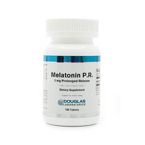 Douglas Laboratories Melatonin P.R. 3 mg prolonged-release, white bottle with blue silver label, 180 tablets