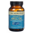 A dark amber bottle of "Dr. Mercola Antarctic Krill Oil," containing omega-3s bound to phospholipids with 2 mg of astaxanthin per serving. This sustainable seafood supplement is MSC-certified and includes 60 capsules.