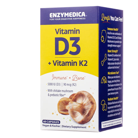 enzymedica made with organic vitamin d3 and k2 60 capsules 60 day supply