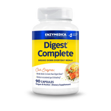 Enzymedica Digest Complete 90 capsules bottle with yellow and blue label, vegan and kosher digestive enzyme supplement