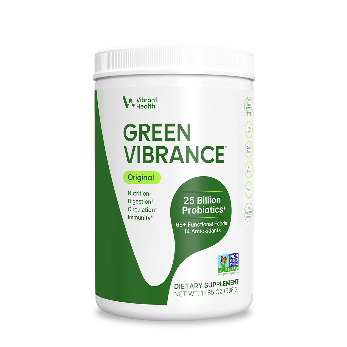 Vibrant Health Green Vibrance Original greens powder, 30 servings, white tub with green label, Version 22.0