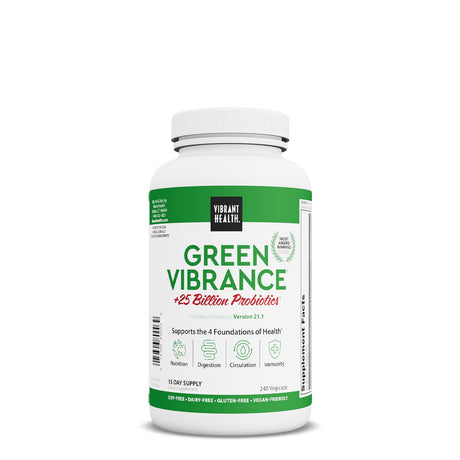 Vibrant Health Green Vibrance Capsules, 240 vegicaps, white bottle with green label, Version 21.1