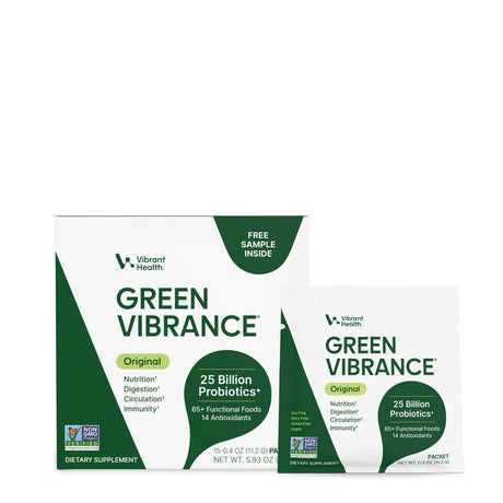 Vibrant Health Green Vibrance Original 15 travel packets box with single-serve packet