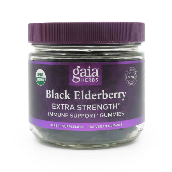 gaia herbs black elderberry gummies extra strength 80 gummies