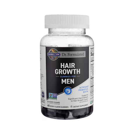 Garden of Life Dr. Formulated Hair Growth Gummies for Men 60 count bottle, white cap, black and white label