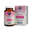 Front-facing label of Garden of Life Raw Probiotics Women 85 Billion Capsules, 90-count bottle, featuring soft purple and cream design with detailed strain callouts and women's digestive health focus.