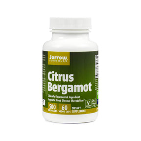 Jarrow Formulas Citrus Bergamot 60 veggie caps white bottle with green and yellow label, 500 mg dietary supplement
