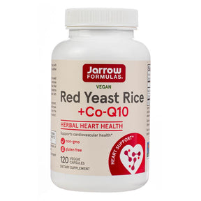 Jarrow Formulas Red Yeast Rice + Co-Q10 120 veggie capsules white bottle with red and white label
