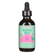 Front of JoySpring Burst B12 Vitamin B Complex 60 mL (2 fl oz). A dietary supplement with a fun design featuring a pink cloud, aimed to support energy and wellness.