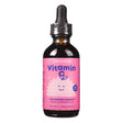 A 2 fl. oz (60 mL) amber glass bottle of JoySpring Vitamin C Drops, with a bright pink label featuring a cheerful leafy character. The supplement provides 30 servings and combines vitamin C, elderberry, and zinc to help support kids’ immune systems.