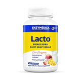 Enzymedica Lacto 90 capsules bottle with yellow and blue label, enzymes for dairy-heavy meals