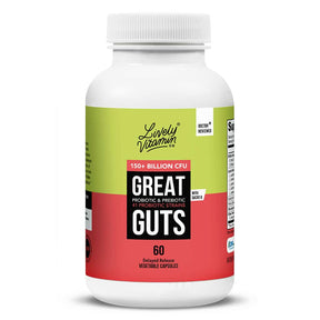 Lively Vitamin Co. Great Guts 150 Billion CFU 60 capsules white bottle with lime green and red label