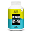 Lively Vitamin Co. Metabo Go-Go bottle with vibrant yellow and teal accents, displaying "Metabo Go-Go" in bold and 240 vegan capsules for extended metabolism support.