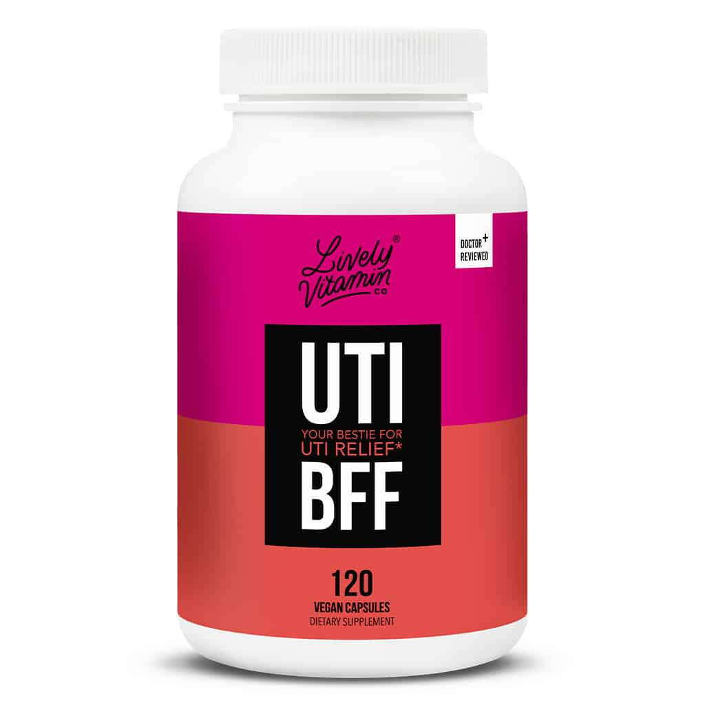 Lively Vitamin Co. UTI BFF offers specialized urinary tract health support with vegan-friendly capsules. This 120-capsule bottle helps maintain urinary comfort and bladder health.