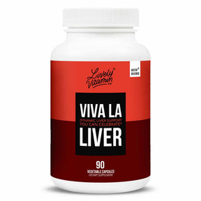 Lively Vitamin Co. Viva La Liver 90 vegetable capsules white bottle with red label and white cap