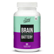 Bottle of Lively Vitamin Co. Brain Battery featuring a teal and purple label with bold text promoting high voltage support for memory and focus. The front label shows the bottle contains 90 vegetable capsules and is marked as doctor-reviewed.