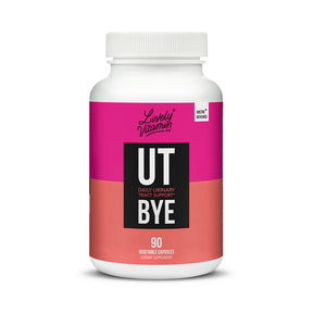 Lively Vitamin Co. UT-BYE 90 vegetable capsules white bottle with pink and coral label, daily urinary tract support