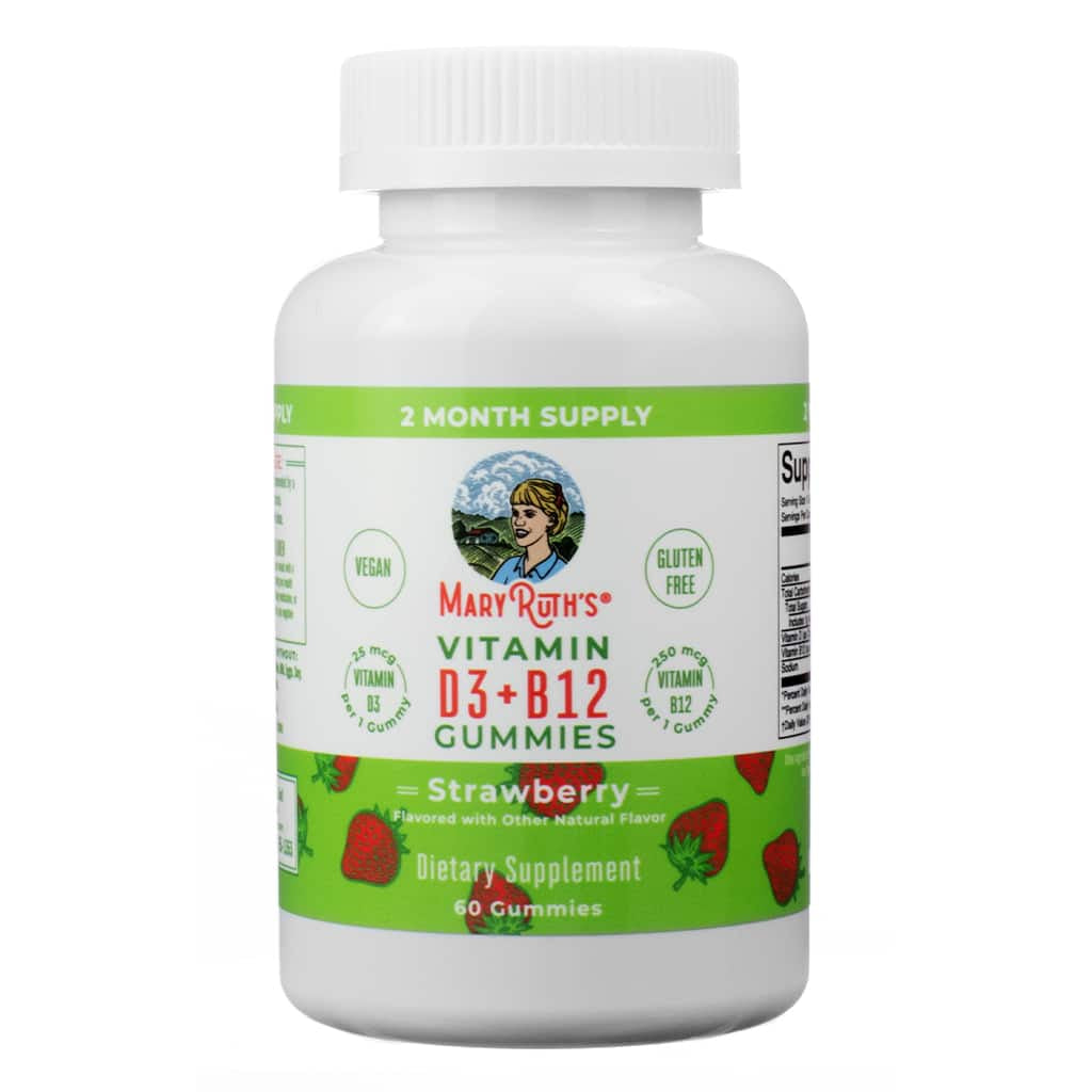 Mary Ruth Organic D3 + B12 Gummies - Strawberry 60 gummies 60 day supply