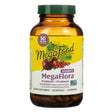 Bottle of MegaFood Women’s MegaFlora Probiotic + Prebiotic containing 90 capsules (45 servings), featuring a label that highlights “50 billion live cultures” and “14 strains.” The label includes images of beets, cranberries, leafy greens, and a dandelion, and claims support for healthy gut flora.