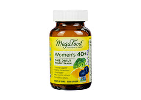 MegaFood Women's 40+ One Daily Multivitamin 60 tablets amber bottle with yellow label and white cap