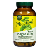 Front label view of MegaFood Magnesium 300mg 120 Capsules, highlighting a highly absorbable blend of glycinate, malate, and citrate for stress and sleep support.

