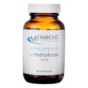Metabolic Maintenance L-Methylfolate 15 mg 60 capsules amber glass bottle with white label and white cap