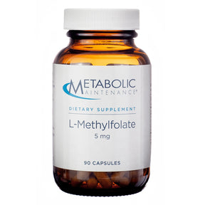 Metabolic Maintenance L-Methylfolate 5 mg 90 capsules in amber glass bottle with white label and white cap