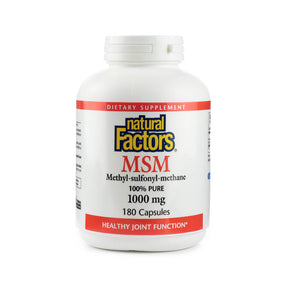 Natural Factors MSM 1000 mg 180 capsules white bottle with white and red label dietary supplement