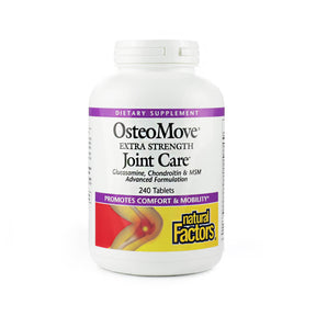 Natural Factors OsteoMove Extra Strength Joint Care 240 tablets white bottle with purple label and knee graphic