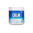 Container of Natural Vitality CALM Magnesium Supplement in the Original Unflavored variety, featuring a blue gradient label and callouts for 350 mg magnesium per serving. The label highlights its purpose to support a healthy response to stress and shows it's vegan and non-GMO.