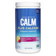 Front view of Natural Vitality CALM Plus Calcium Raspberry-Lemon Drink Mix 16oz, highlighting magnesium supplement with added calcium and 320mg magnesium per serving.