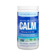 Natural Vitality CALM Relaxing Drink Mix in Original Unflavored, 16 oz container. The blue and white ocean-themed label indicates magnesium citrate content and includes vegan, RAW, and CLEAN certifications.
