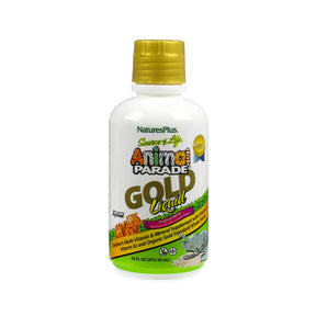 Nature's Plus Animal Parade Gold Liquid children's multivitamin 16 fl oz white bottle with gold cap and label