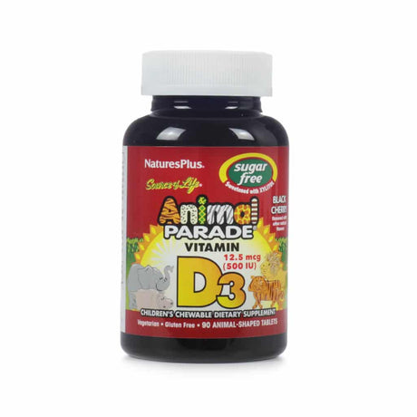 natures plus animal parade sugar free vitamin d3 500iu children's chewables black cherry flavor 90 tablets 90 day supply