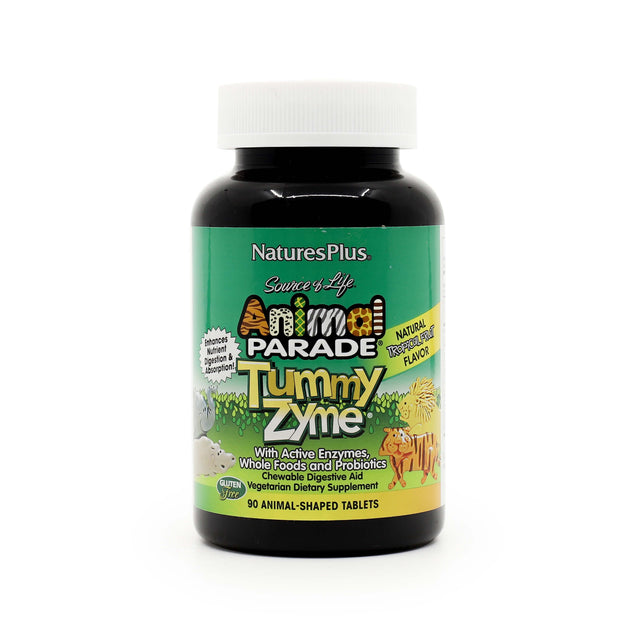 natures plus animal parade tummy zyme children's chewable digestive aid tropical fruit flavor 90 tablets 90 day supply