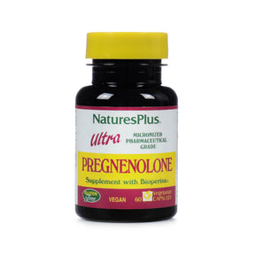 Nature's Plus Ultra Pregnenolone 60 vegetarian capsules black bottle with yellow cap and white yellow label