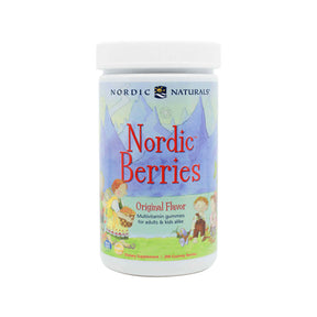 Nordic Naturals Nordic Berries Original Flavor multivitamin gummies white bottle, colorful label, 200 gummy berries