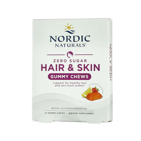 Nordic Naturals Zero Sugar Hair and Skin Gummy Chews 27 chews strawberry lemonade