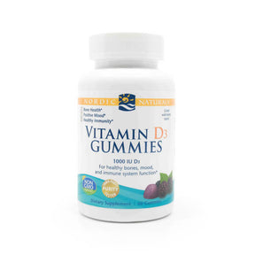Nordic Naturals Vitamin D3 Gummies 60 gummies white bottle with orange and blue label, berry gummies supplement