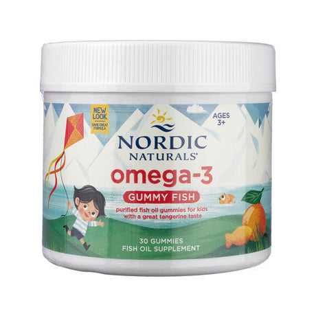 Nordic Naturals Omega-3 Gummy Fish gummies in white bottle with blue label, 30 gummies fish oil supplement