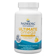 A white bottle of Nordic Naturals Ultimate Omega, displaying the front label with product branding. The label highlights fish gelatin soft gels with 1,280 mg Omega-3s per 2 soft gels, designed for heart, brain, and immune health. The bottle contains 60 soft gels and features a great lemon taste.
