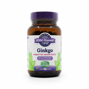 Oregon's Wild Harvest Organic Ginkgo 90 capsules in amber glass bottle with purple lid and white label