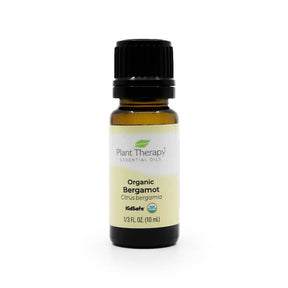 Plant Therapy Organic Bergamot essential oil 10 mL amber glass bottle with black cap and light yellow label